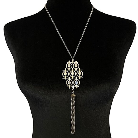 Boho Style Tassel Necklace Silver Tone 23 Inch Length - Picture 1 of 4